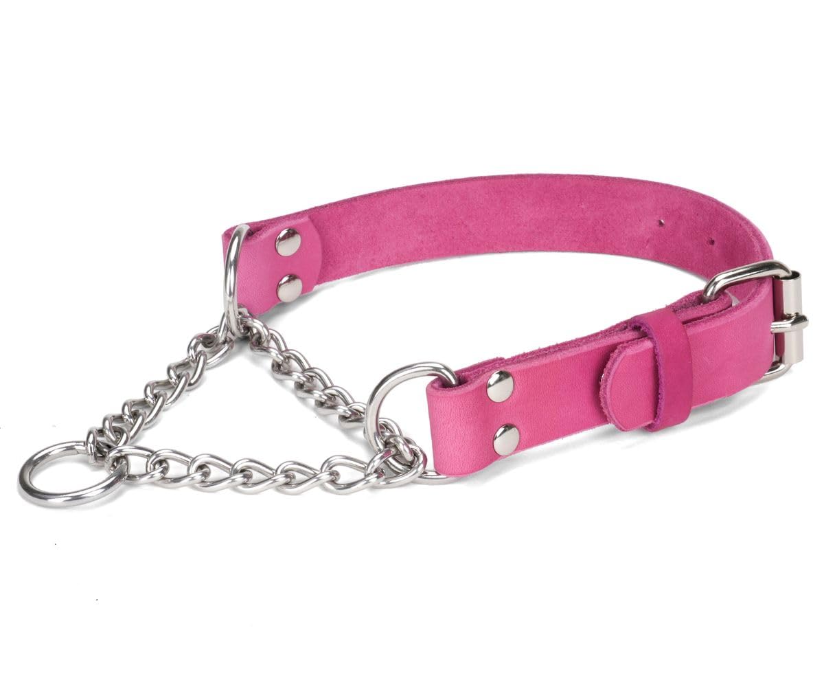 LOIIHEII collar martingale en piel rosa, cadena de acero inoxidable estable durante paseos.