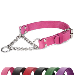 LOIIHEII collar martingale en piel rosa, frente, control suave para paseos tranquilos.