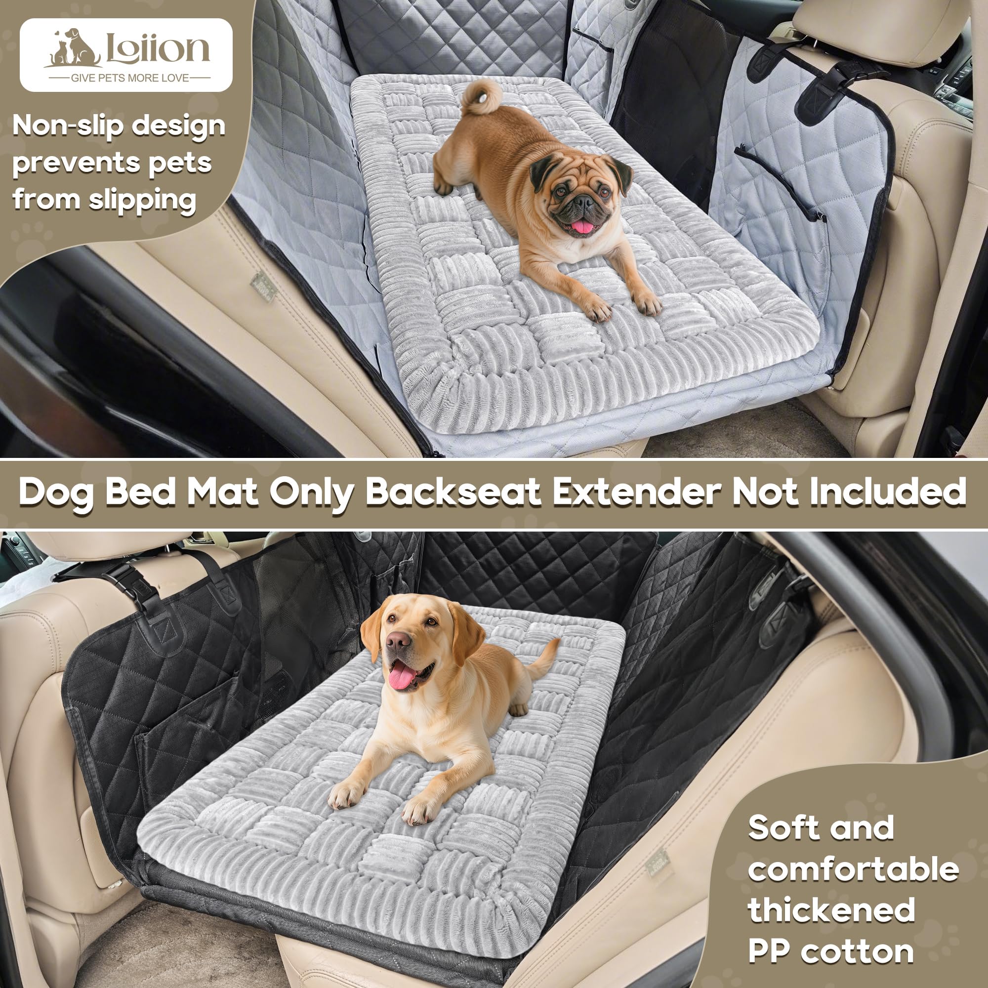 La Loiion superficie terciopelo brinda confort en viajes largos para tu perro.