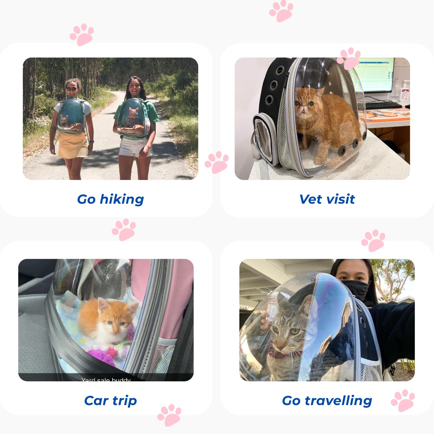 LOLLIMEOW mochila ideal para aventuras y viajes con mascotas.