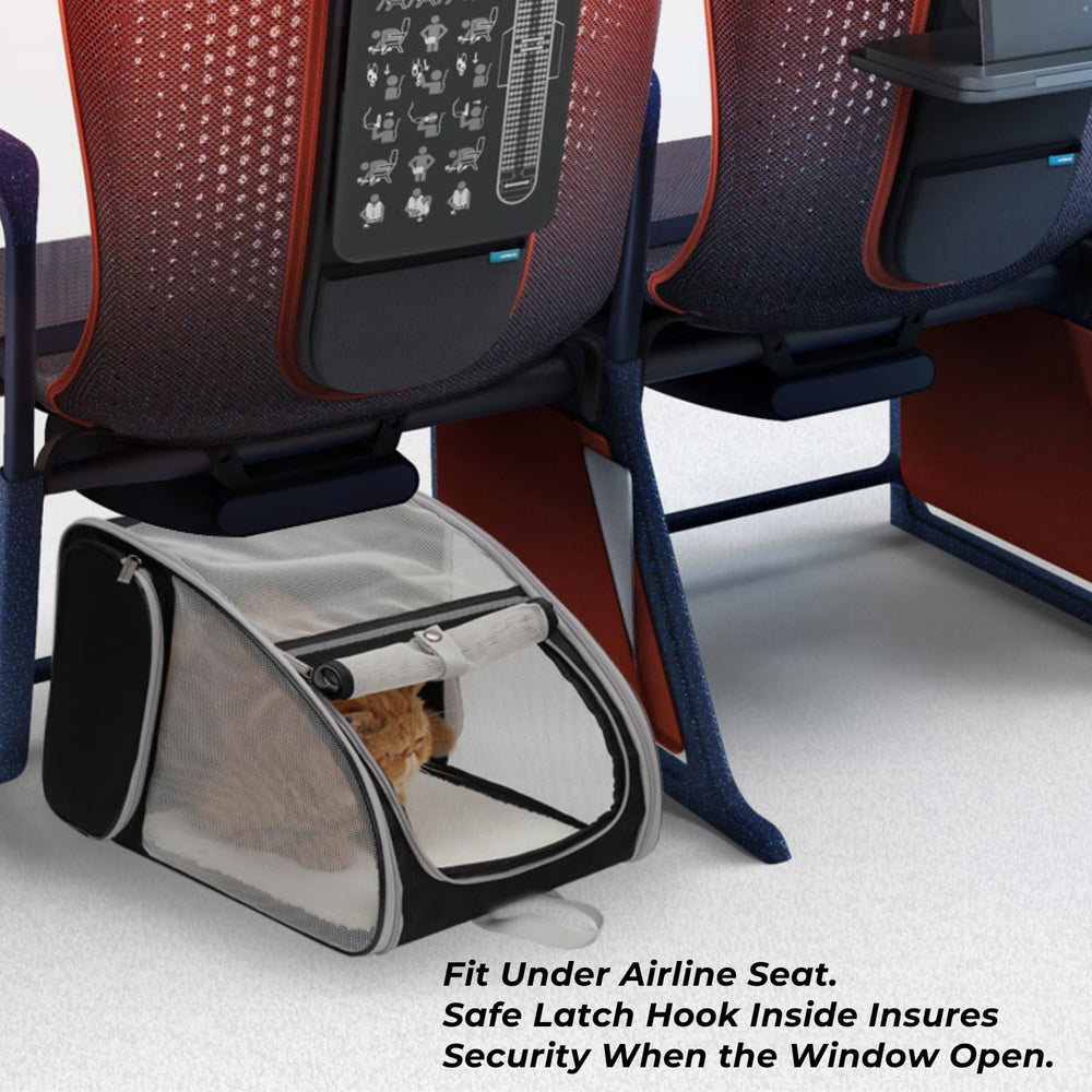 Dimensiones-aire-gato-aviacion de Lollimeow: cabina compatible para vuelos y viajes.