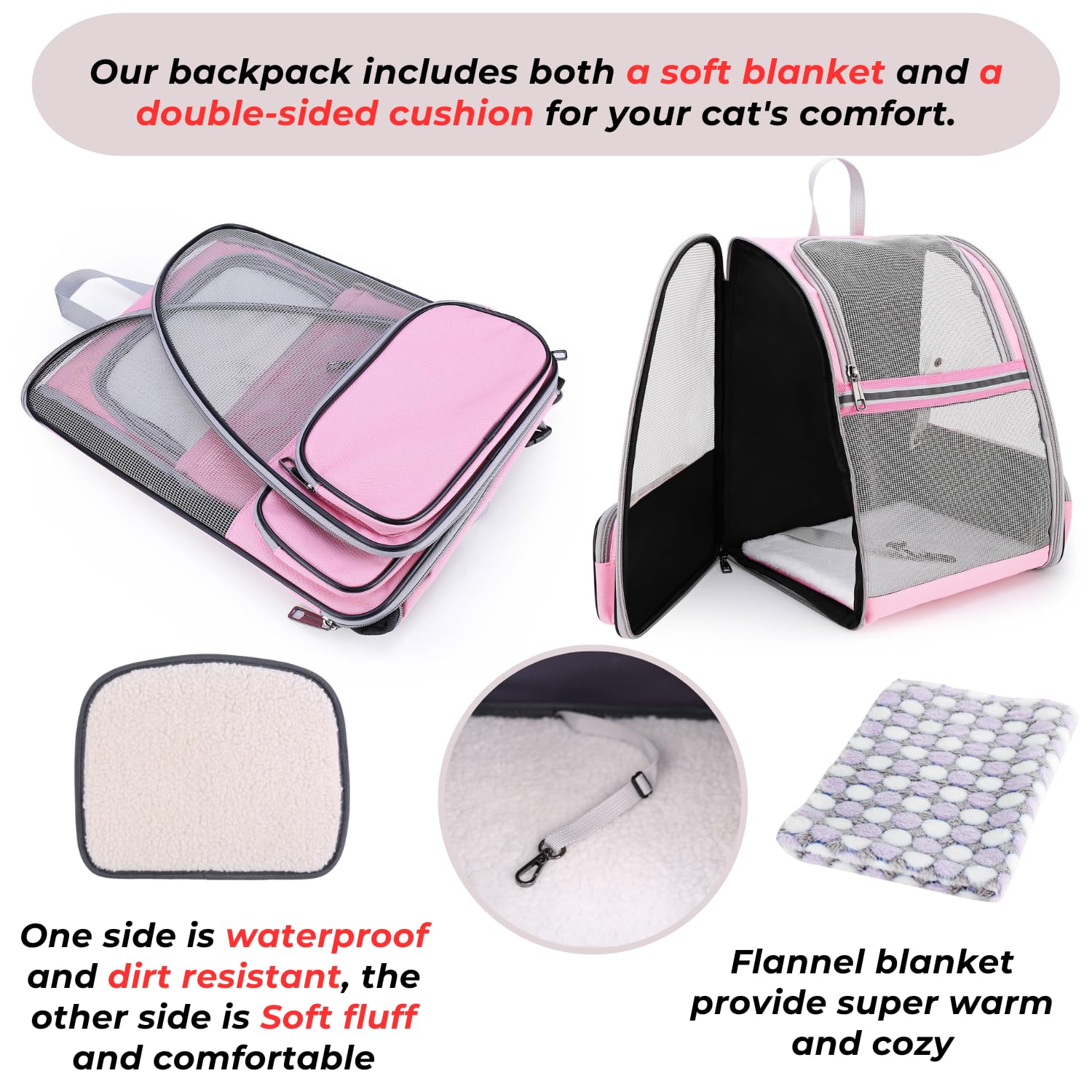 Mochila con cabina apta para aerolíneas, ideal para gatos y perros pequeños.