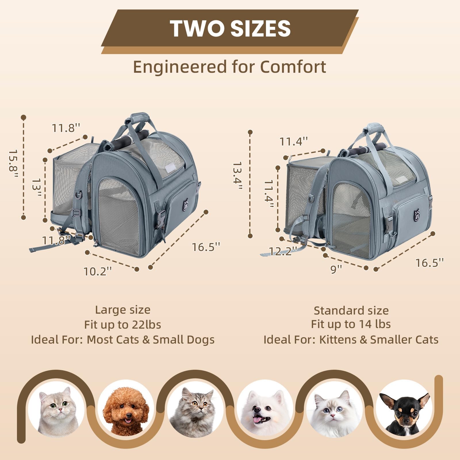 Interior expandible de la mochila Lollimeow, perfecto para descanso y estiramiento durante el viaje.