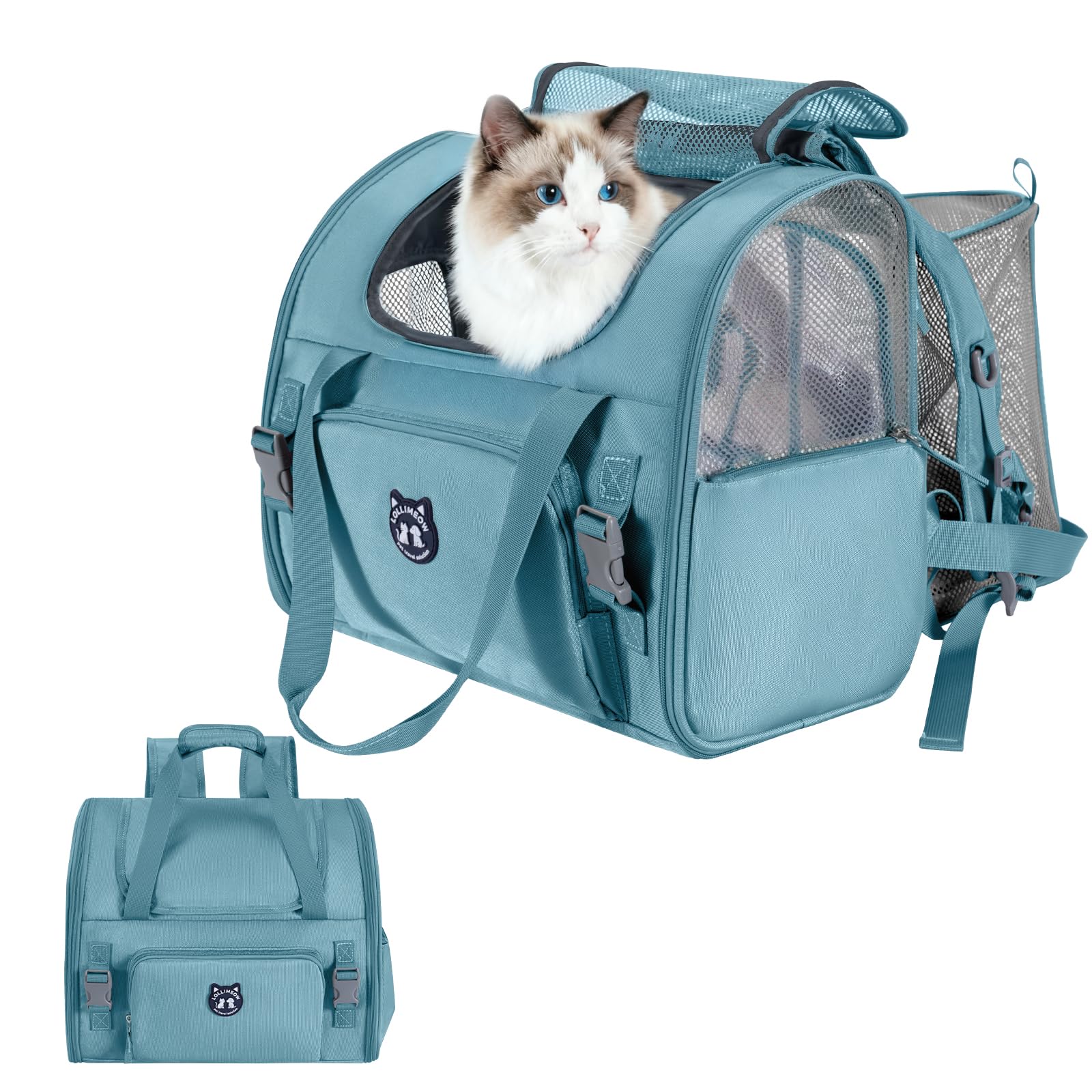 Mochila expandible Lollimeow con frente abierto para explorar durante viajes