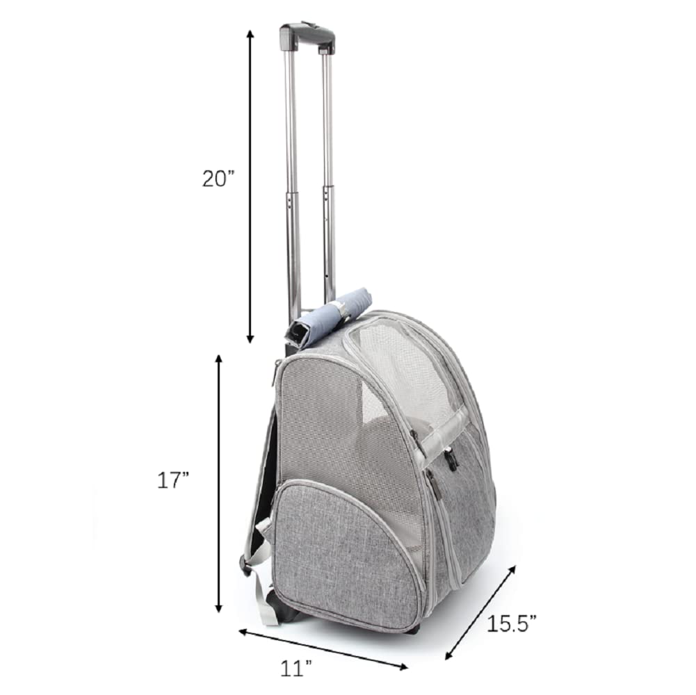 Portador Lollimeow con ruedas, perfil lateral, traslado cómodo para perros y gatos.