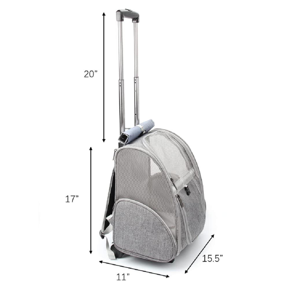Portador Lollimeow con ruedas, perfil lateral, traslado cómodo para perros y gatos.