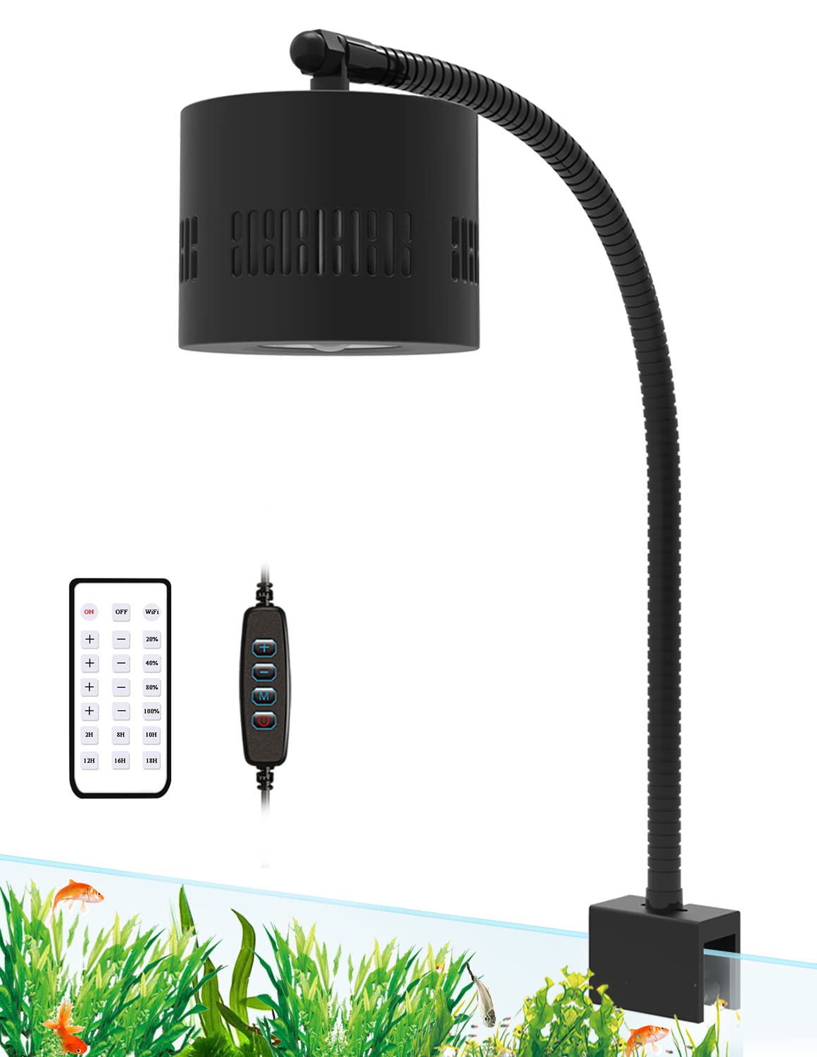 Lominie luz LED para acuario de 10 galones, enfoque frontal con brillo uniforme y realce de colores.
