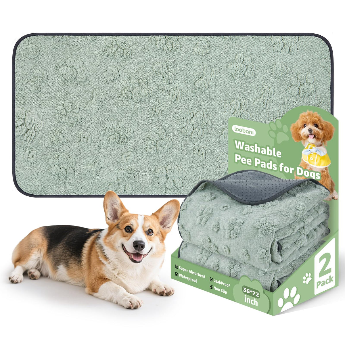 LOOBANI almohadillas lavables para perros en el suelo, absorben sin charcos.