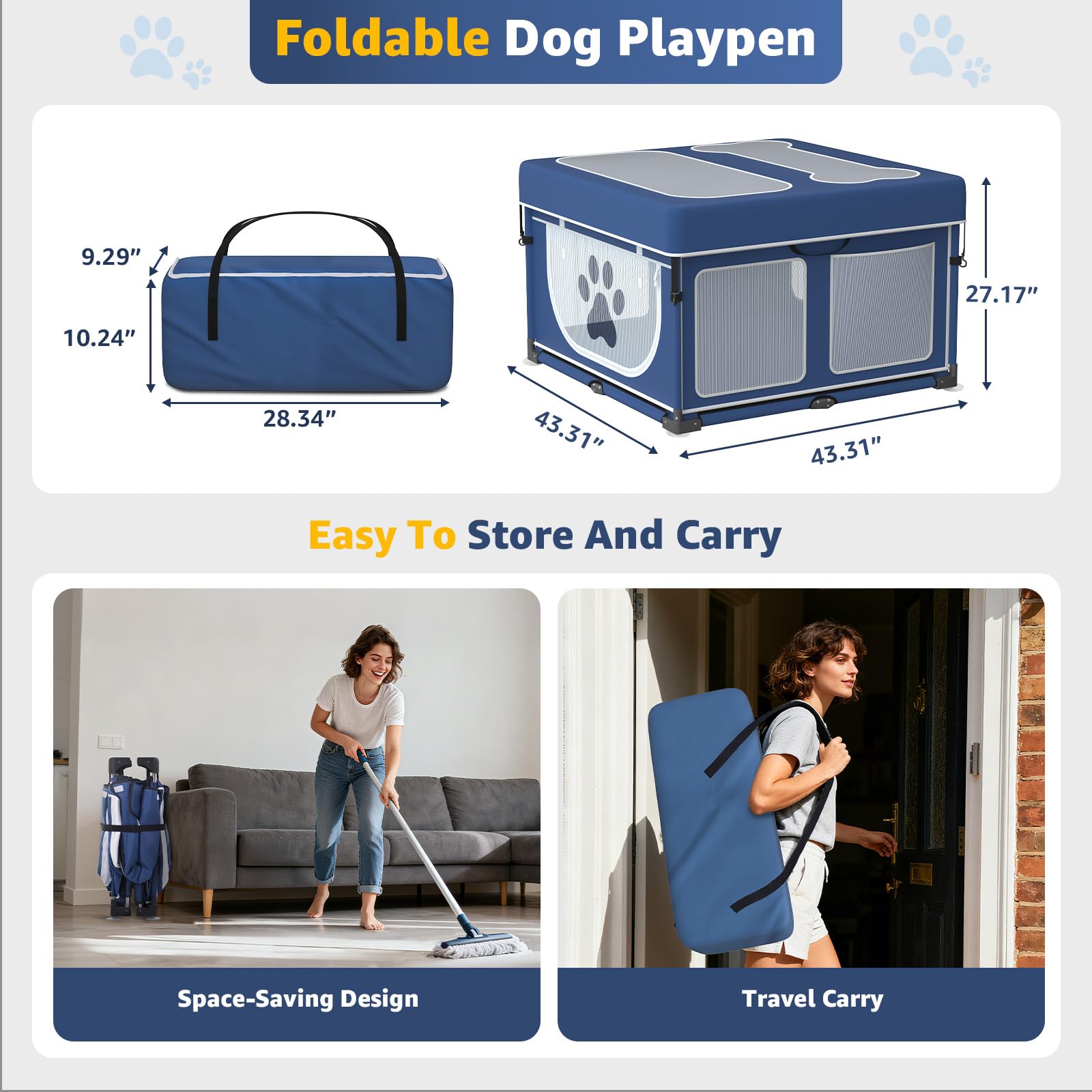 LOOBANI jaula-perro dimensiones 43,3x43,3x27,1 pulgadas para espacio amplio.