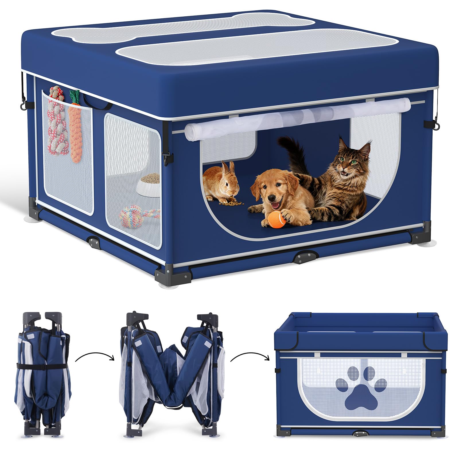 LOOBANI jaula-perro plegable frontal enrollable, ideal para uso interior seguro y rápido.