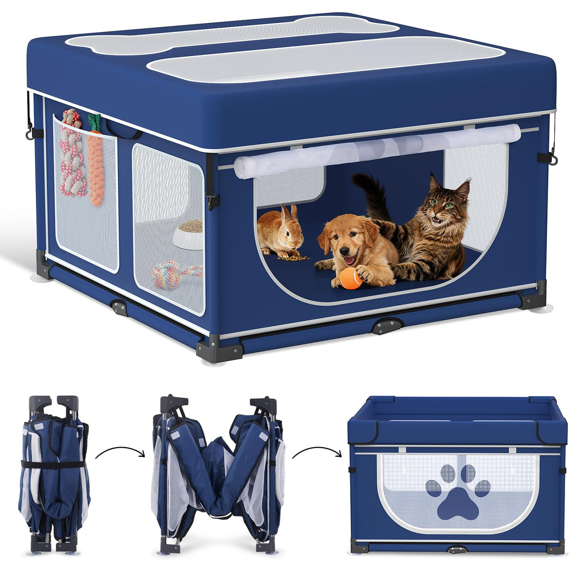 LOOBANI jaula-perro plegable frontal enrollable, ideal para uso interior seguro y rápido.