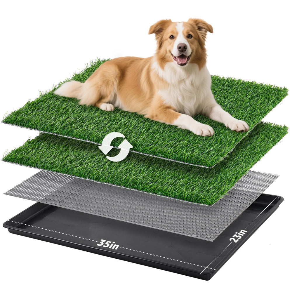 LOOBANI bandeja para perros con césped artificial, vista superior para entrenamiento limpio.