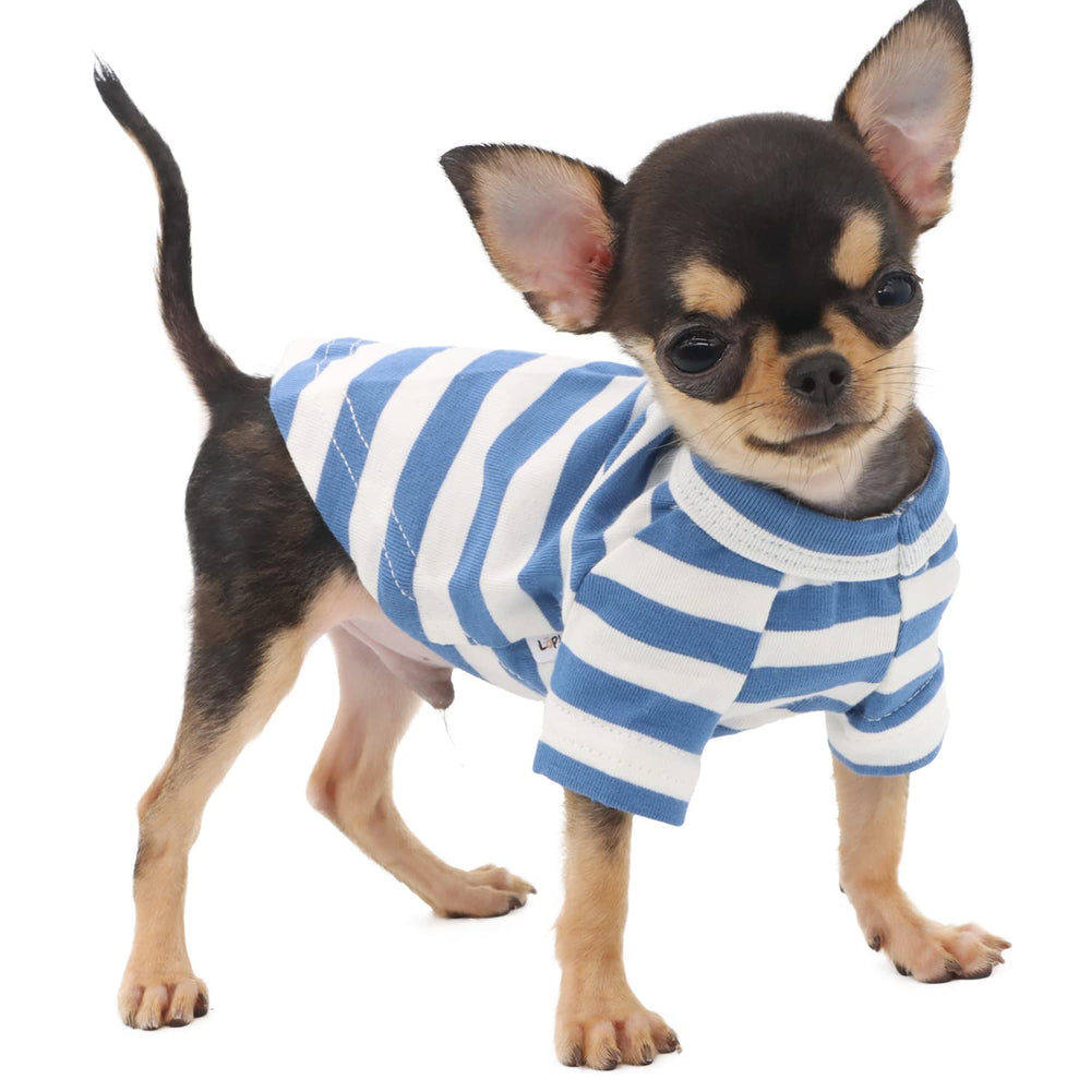 LOPHIPETS camiseta rayas azul blanco, vista frontal, transpirable para perros pequeños