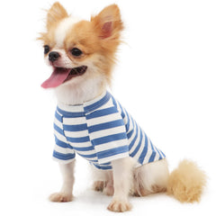 LOPHIPETS camiseta para perro pequeño, rayas azul y blanco, vista lateral, transpirable.