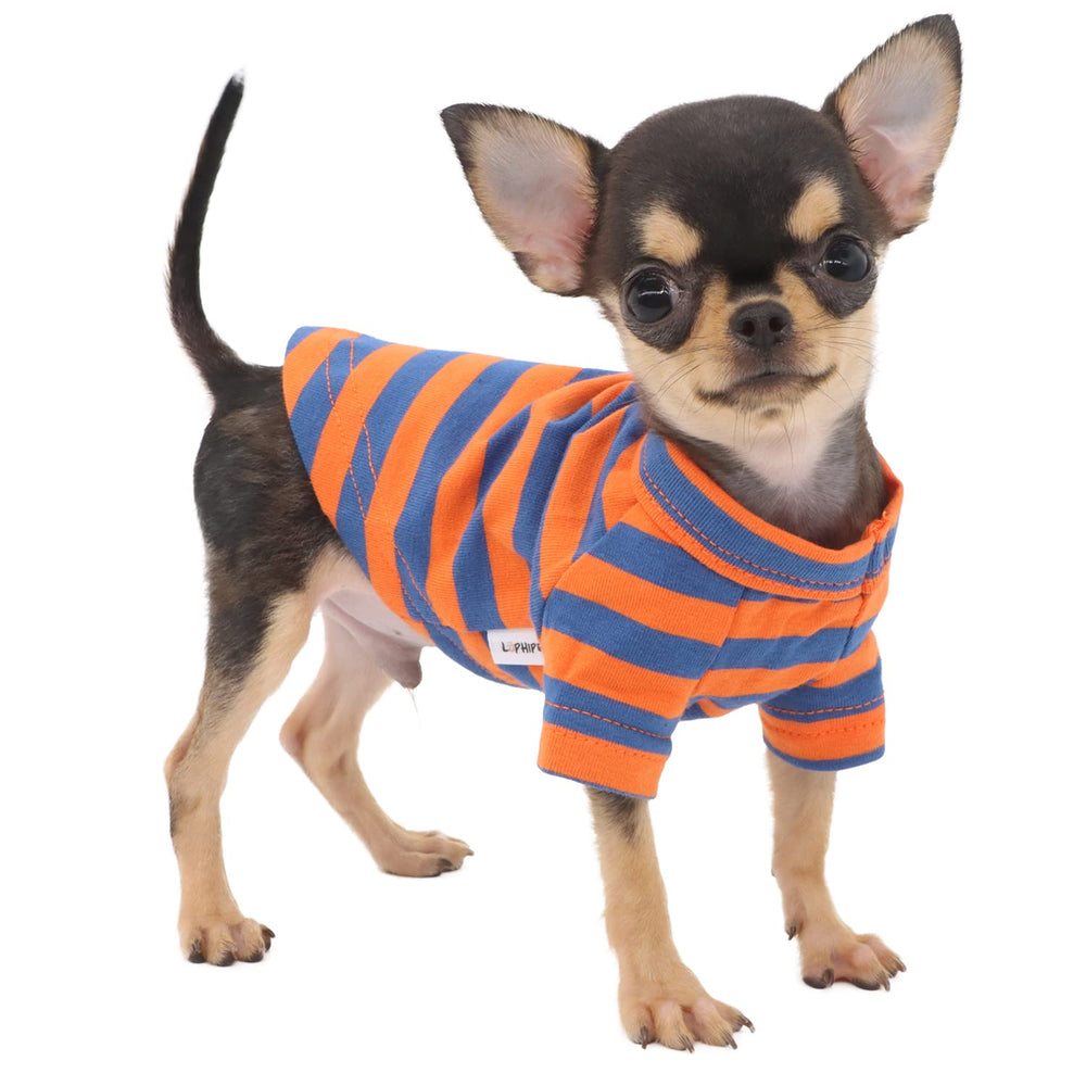 LOPHIPETS camiseta para perros rayas naranjas y azules, cómodo para razas pequeñas.