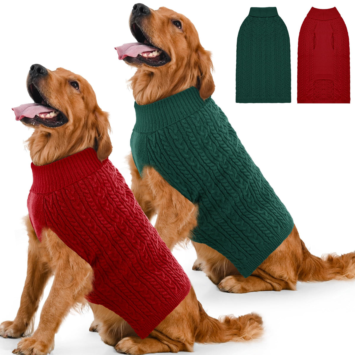 Lorehelina paquete de dos sudaderas para perros grandes en rojo y verde, ideal para inviernos.