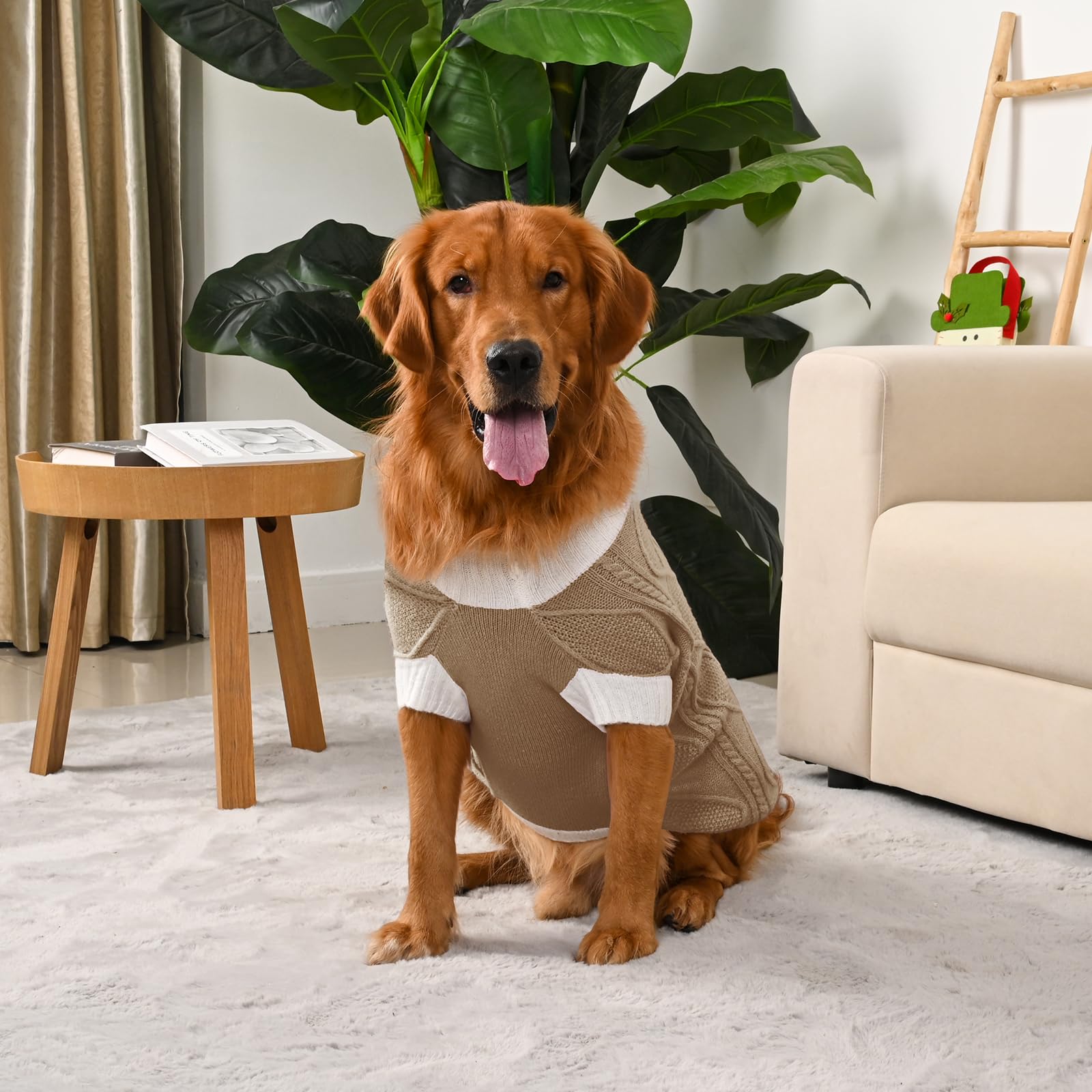 Lorehelina suéter marrón para fiestas y Navidad para perro grande