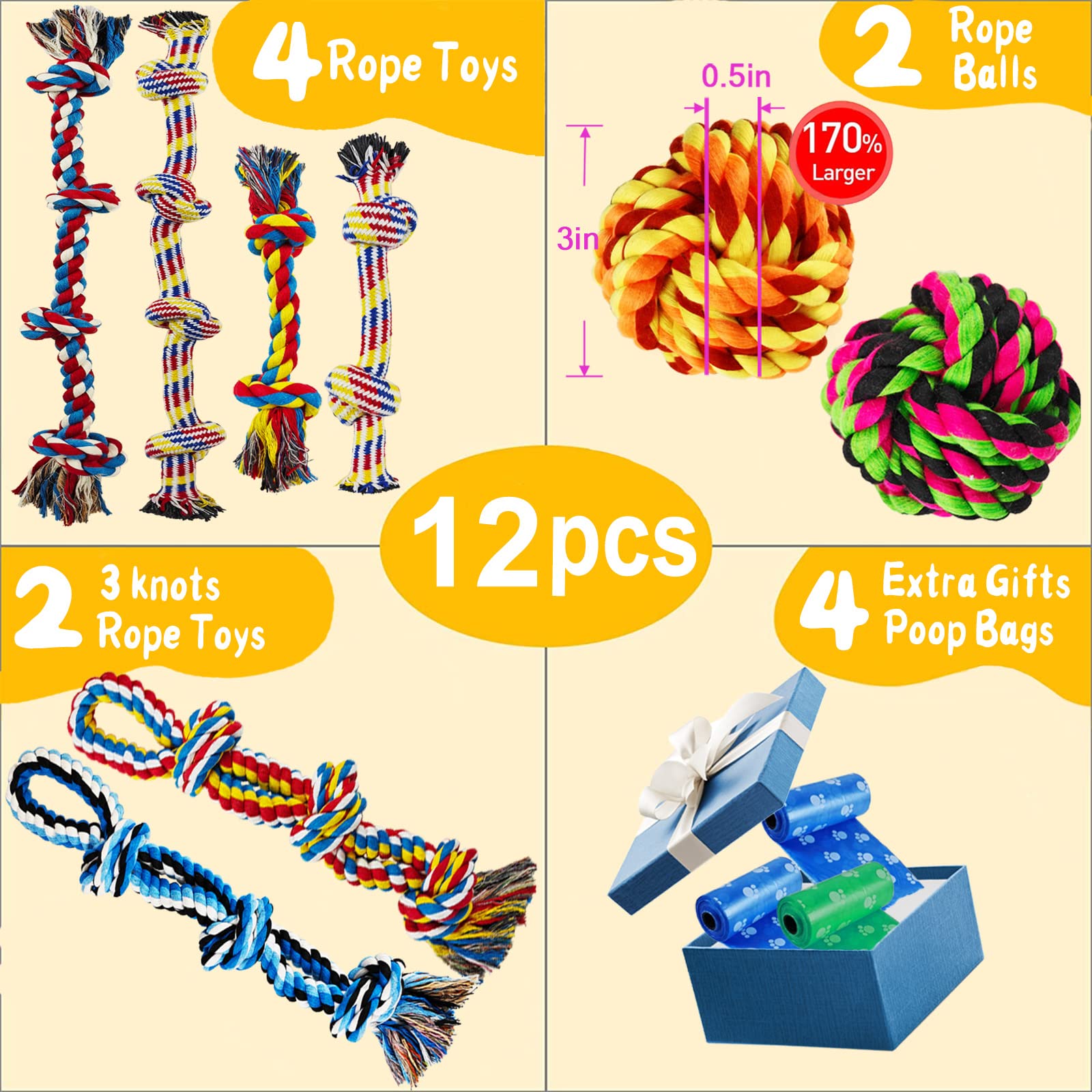 Juguete de cuerda de algodón para perros grandes, resistente y duradero