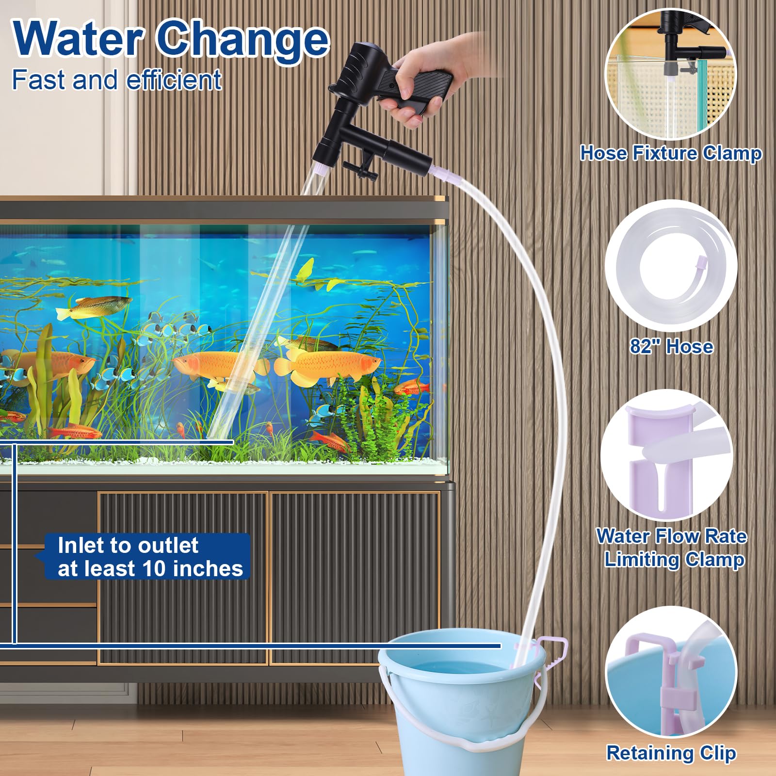 Lounginglife sifón para acuario facilita cambios de agua y limpieza del fondo