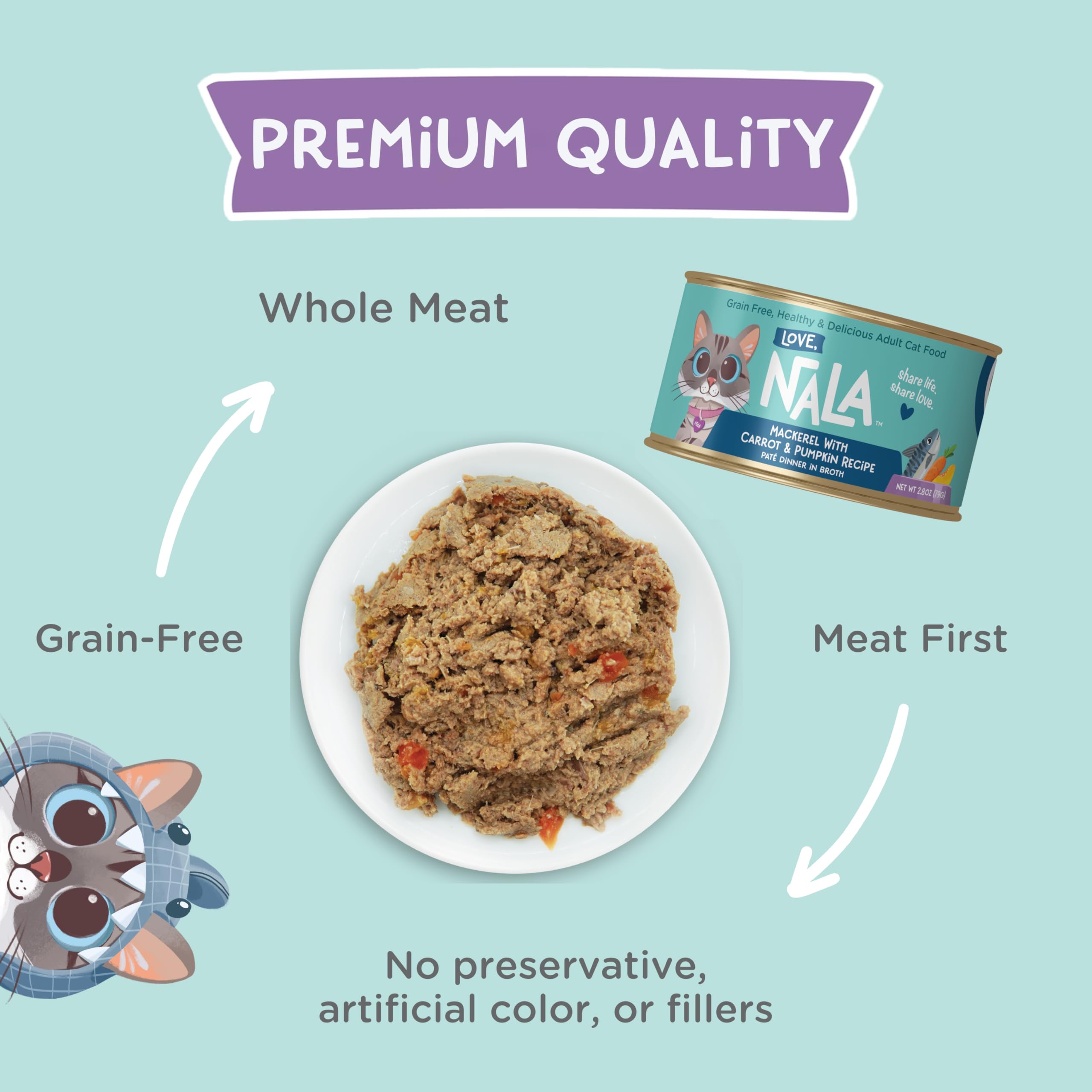 Love, NALA pate proteína natural pollo y pescado para gatos.