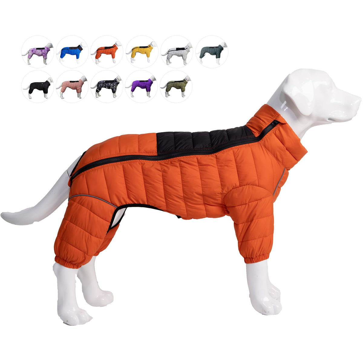 Lovelonglong chaleco para perro naranja frontal, cobertura completa para paseos diarios.