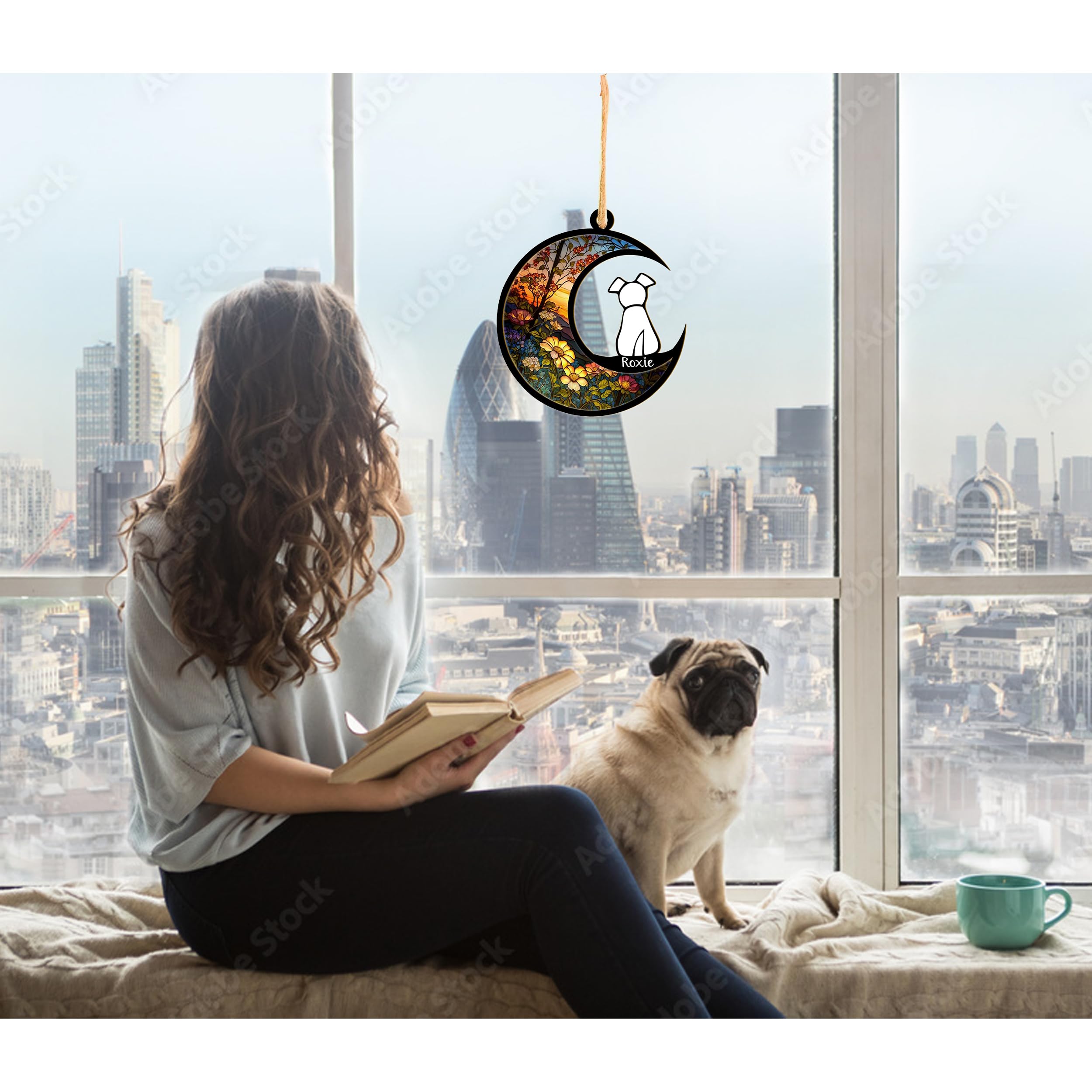 LOVELYPOD arte memorial canino, cuelga-sol para ventana soleada.