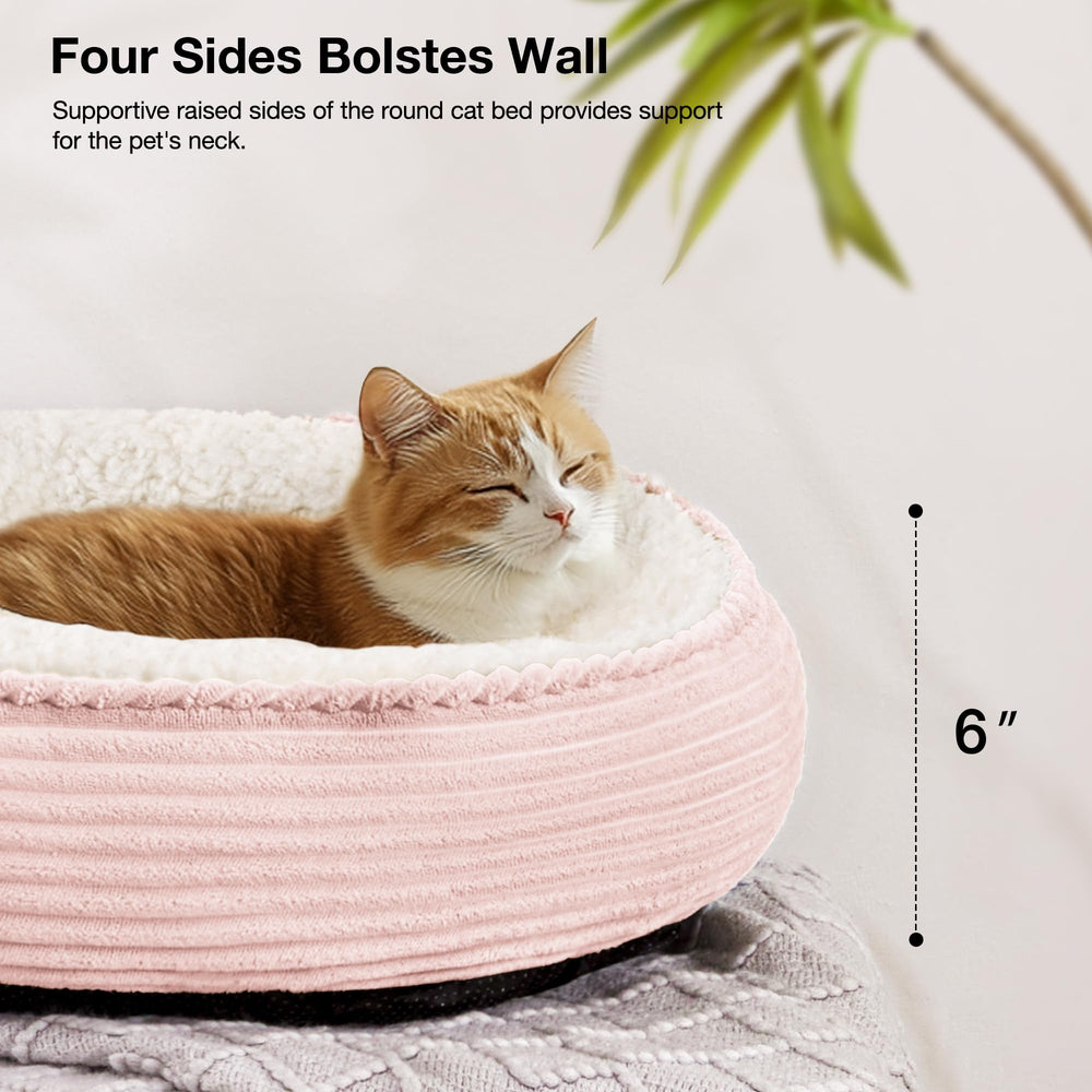 Love's cabin cama donut rosa rayas, interior suave, soporte para cuello y articulaciones.