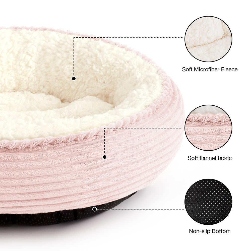 Love's cabin cama donut rosa rayas, tejido suave y duradero para uso diario.