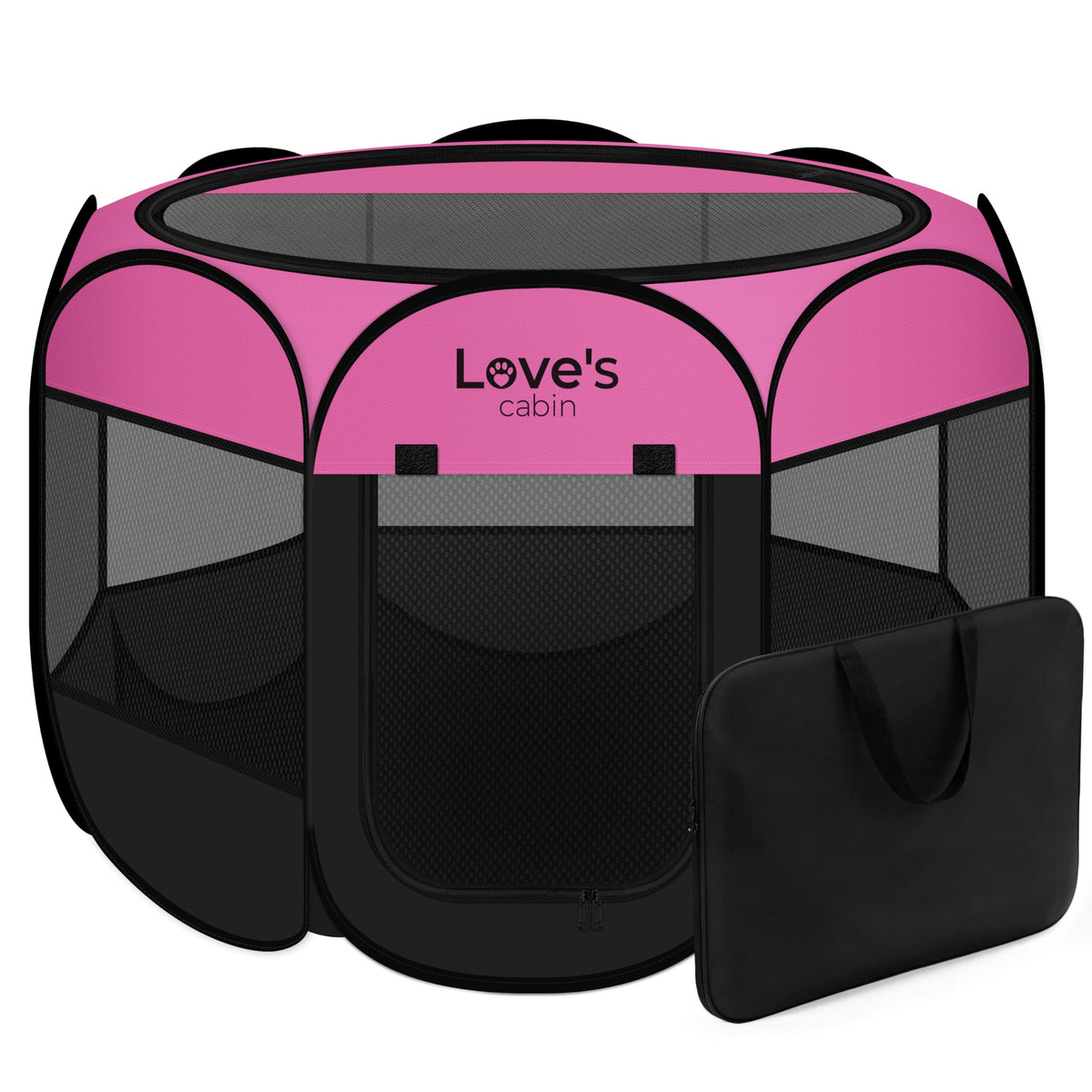 Love's cabin corral para mascotas rosa cerrado, ideal para seguridad en interiores.