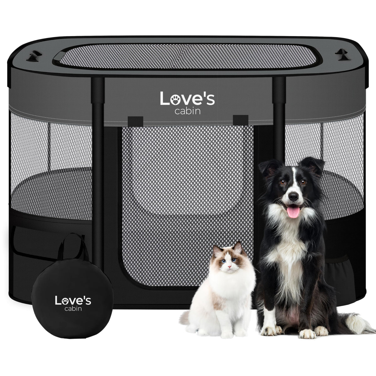 Love's cabin jaula de juego para perros, interior espacioso para entrenar o descansar.