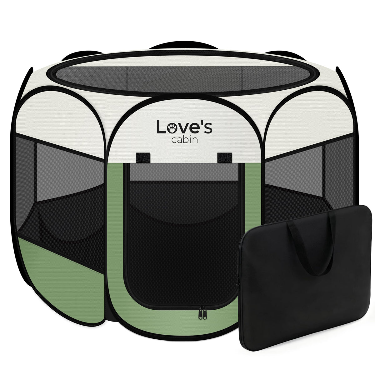 Love's cabin playpen plegable para mascotas en oliva, ideal para interior seguro.