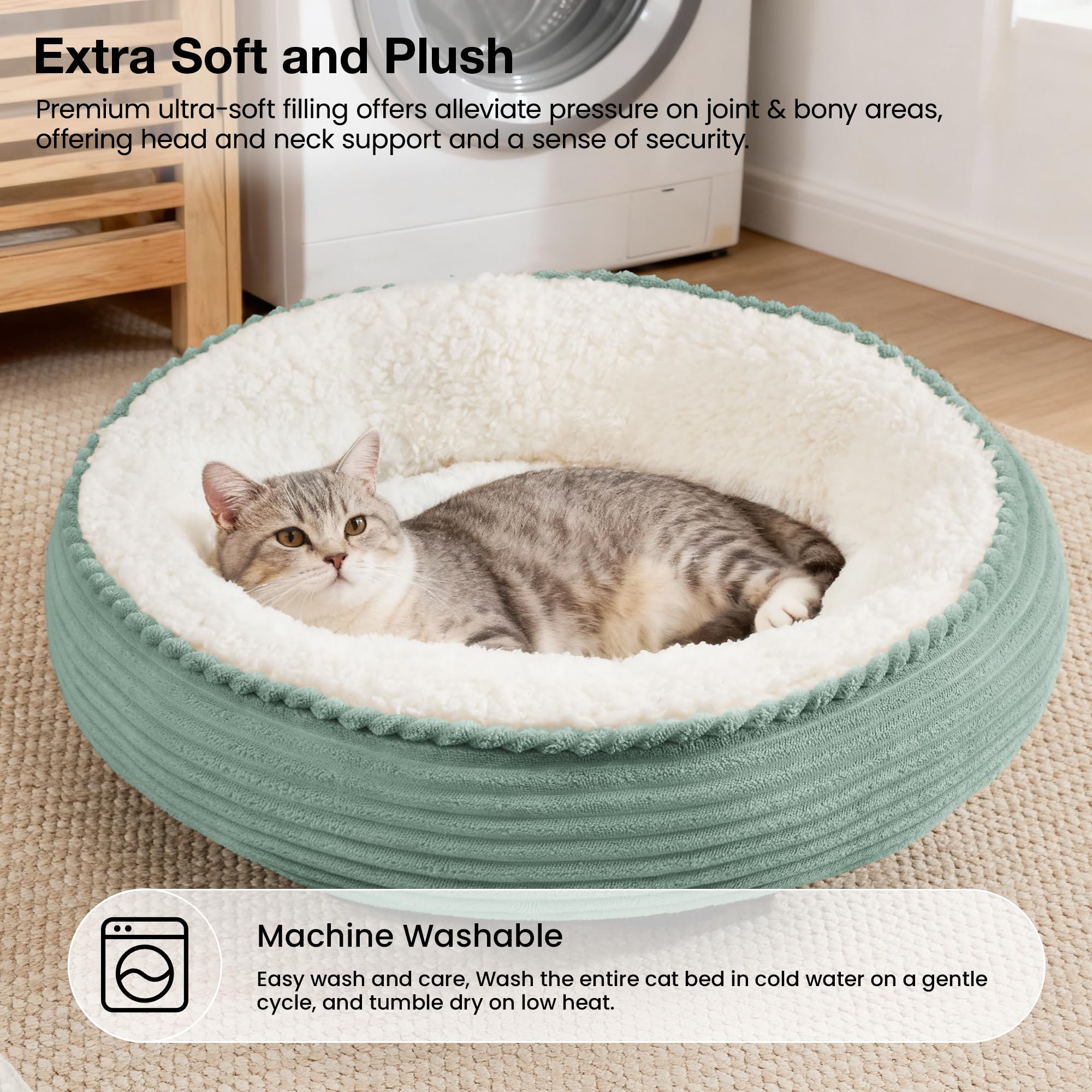 Love's cabin Round Donut Bed 20in, uso para gatos y perros pequeños: versátil para casa.