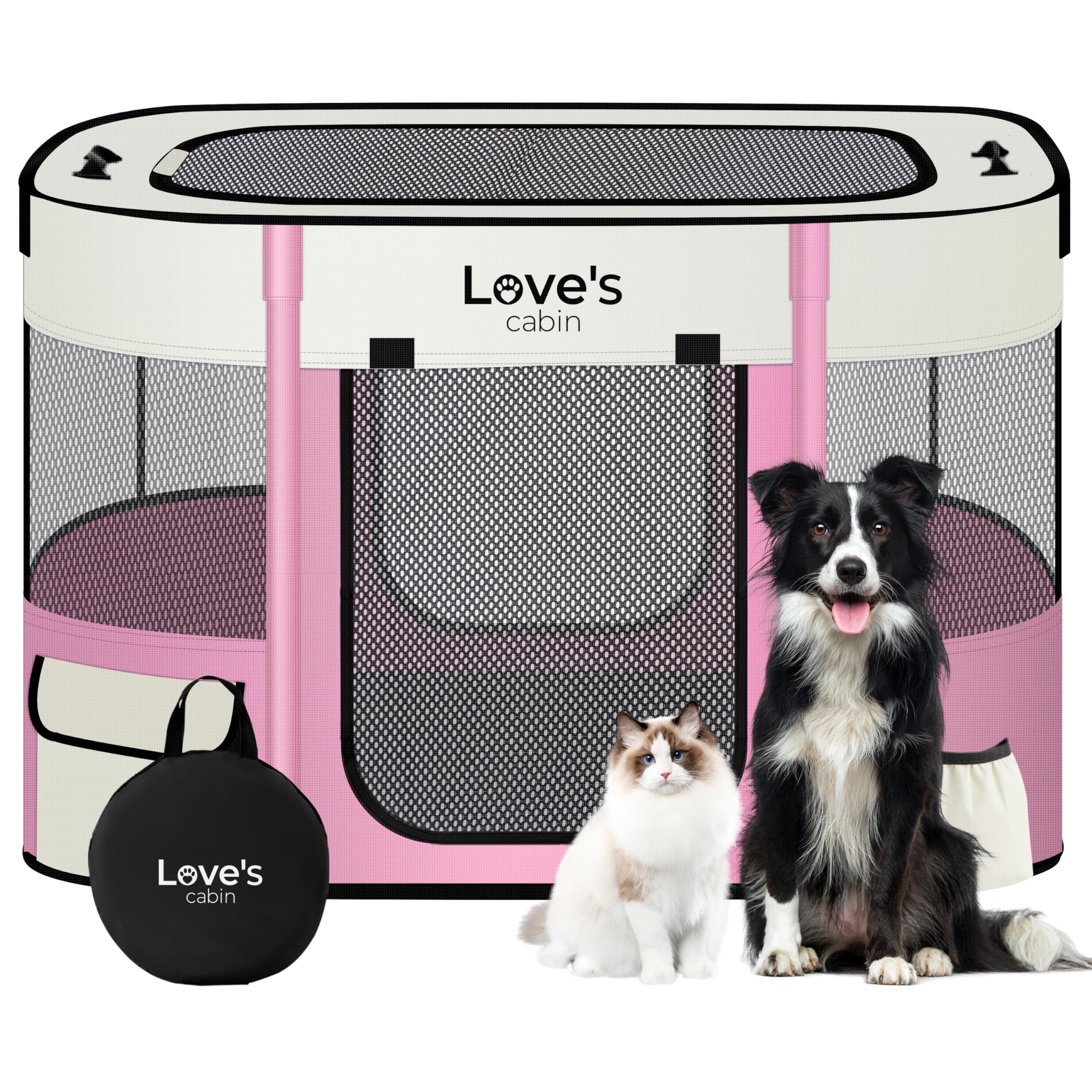 Love's cabin jaula de juego para perros grandes con amplio espacio interior.