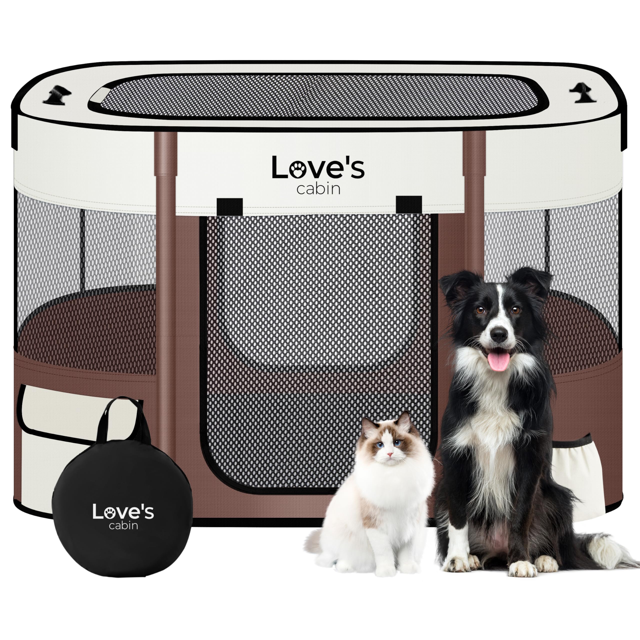 Love's cabin recinto de juego con puerta de cremallera para acceso seguro.