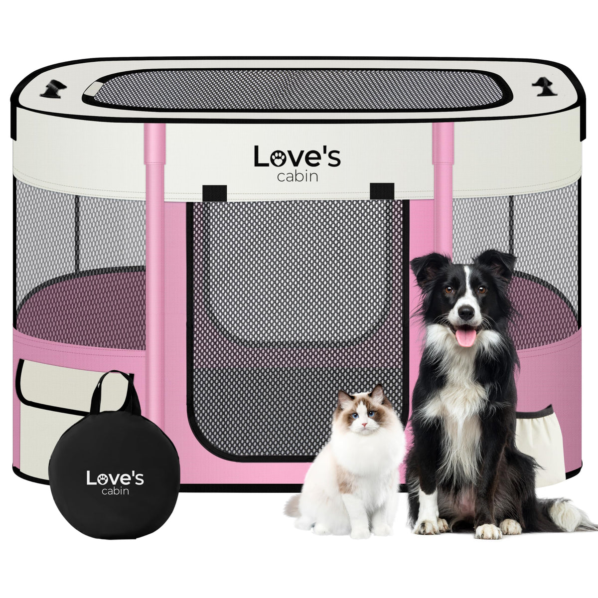 Love's cabin playpen mediano rosa abierto: espacio cómodo para juego interior
