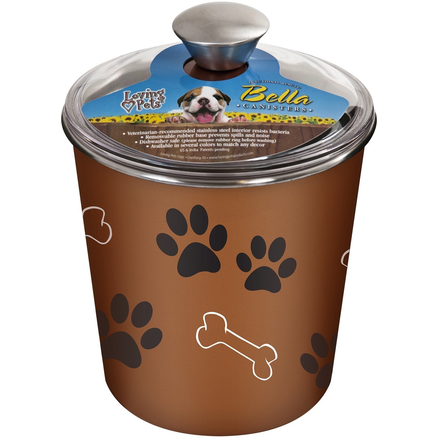 Loving Pets Bella, contenedor de golosinas en cobre, ideal para mantener premios frescos.