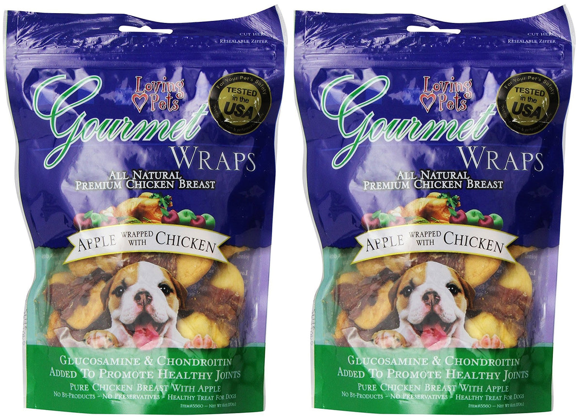 Loving Pets Envolturas manzana y pollo, empaque doble para perros con apoyo a articulaciones.