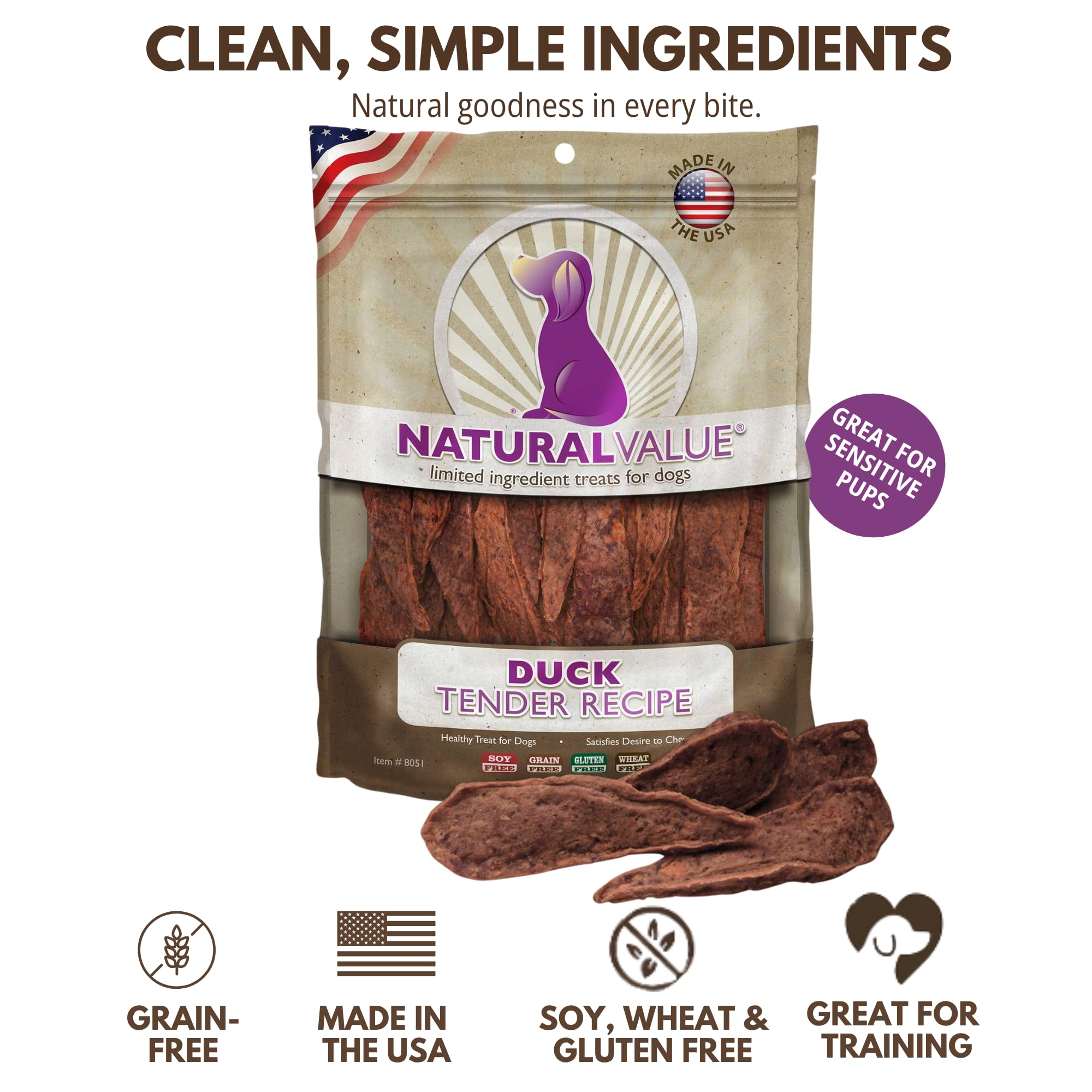 Loving Pets Natural Value Duck Tenders textura suave para mordida agradable.