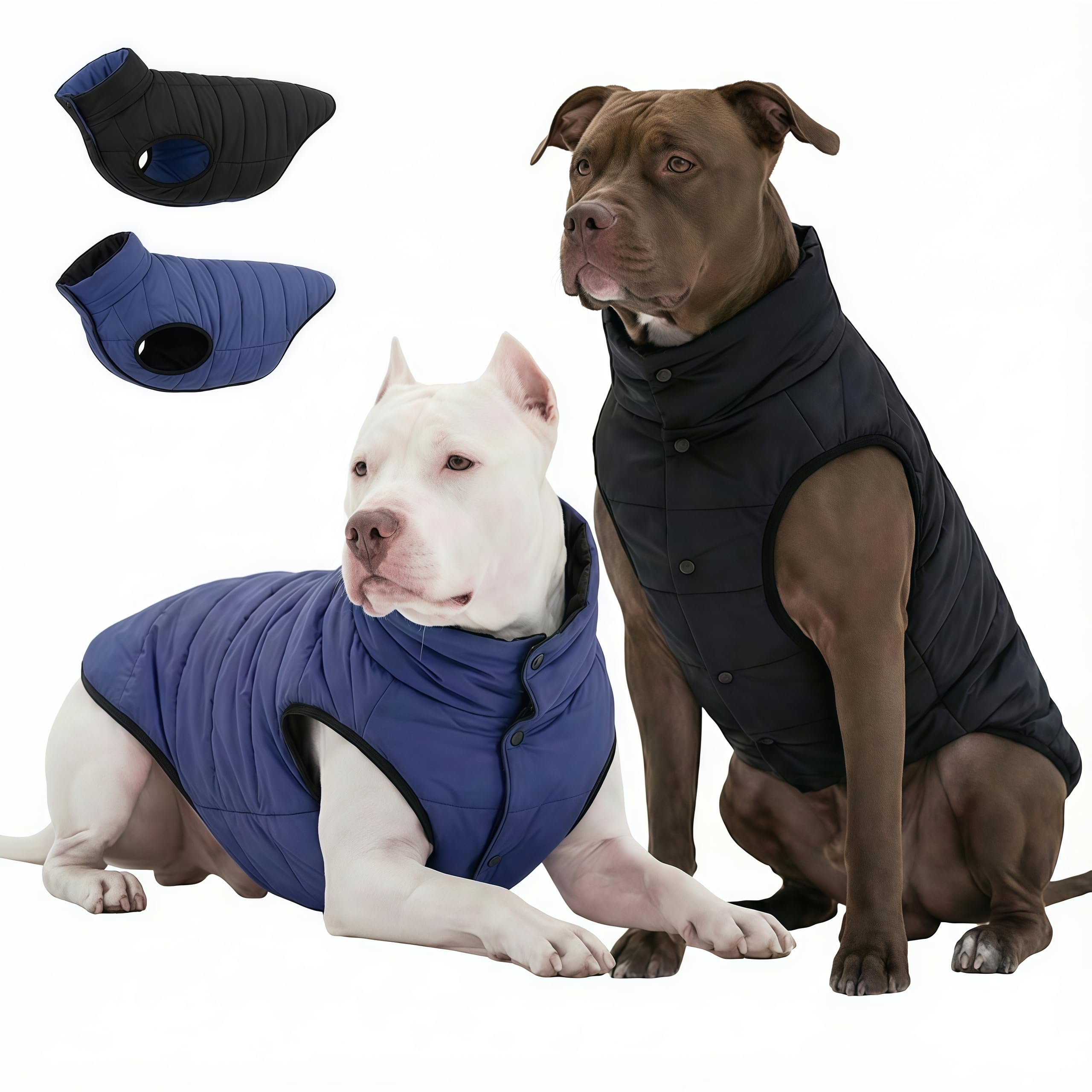 LovinPet abrigo reversible, vista frontal, protección contra frío y viento.