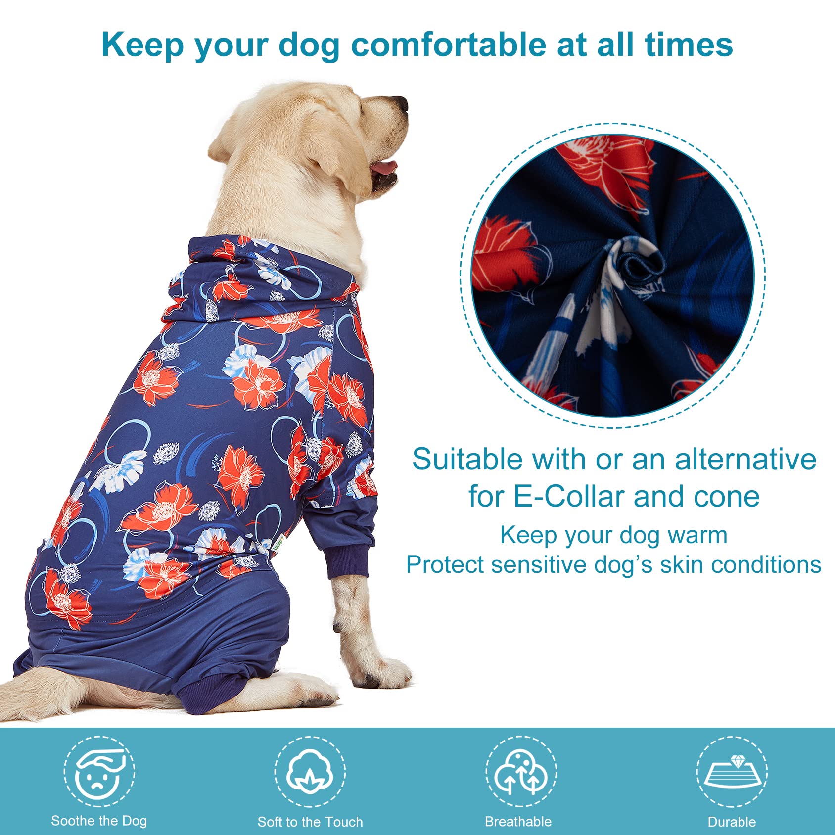 LovinPet Pijamas: estampado floral navy y rojo para estilo y protección suave