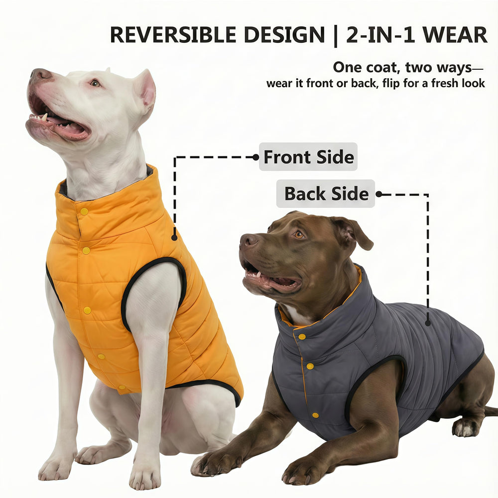 LovinPet capa para perro grande, reversible, con dos lados naranja y gris.