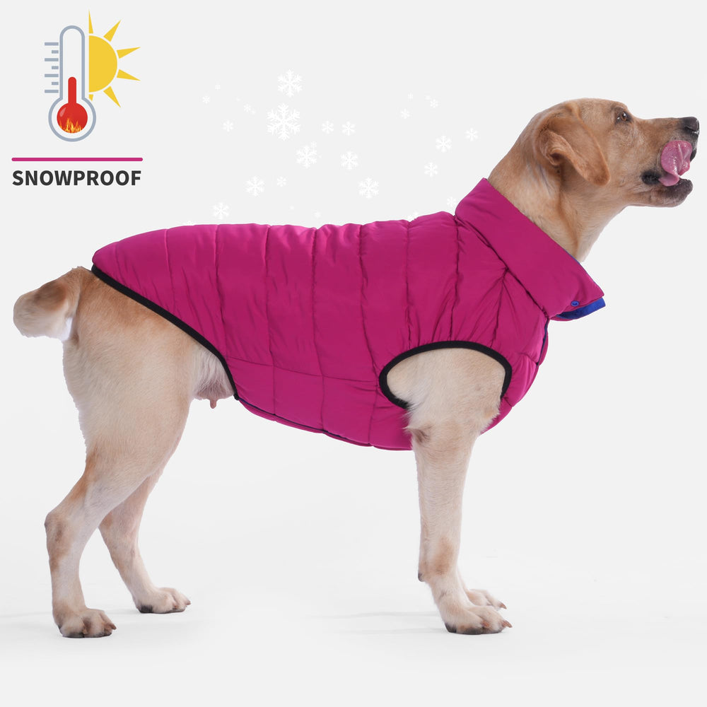LovinPet chaqueta puffer reversible, detalle heat-lock para ajuste preciso.