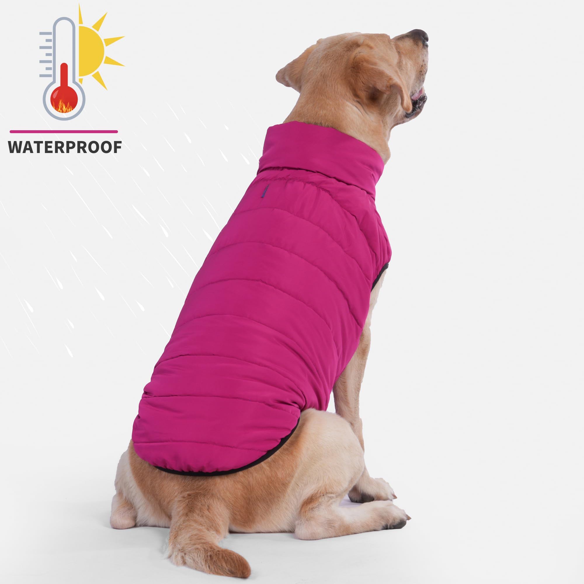 LovinPet chaqueta puffer reversible, tejido rojo, comodidad y secado rápido.