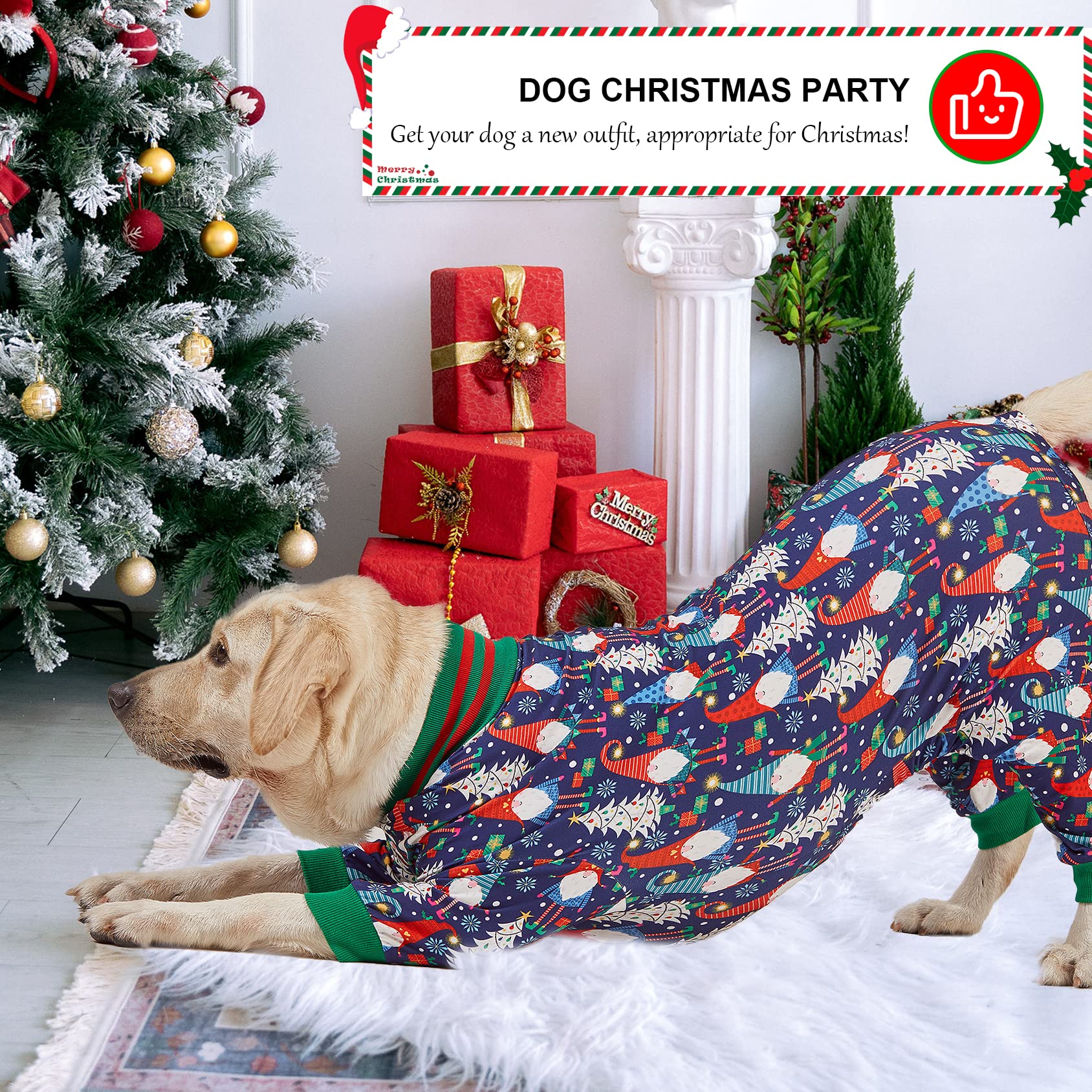 LovinPet pijama navidad para perro grande, detalle de estampado para estilo festivo.
