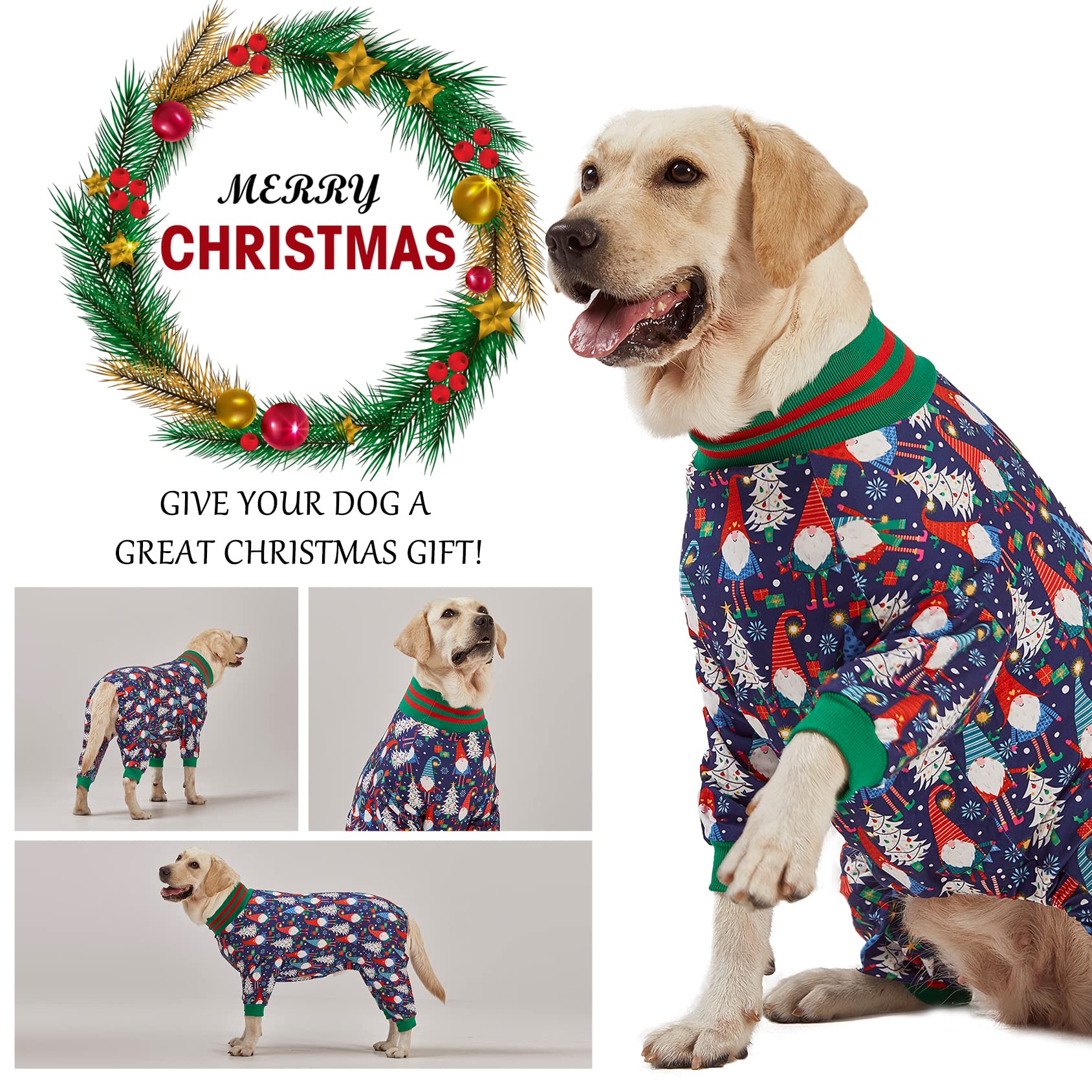 LovinPet pijama navidad para perro grande, estilo navideño para eventos y fotos.
