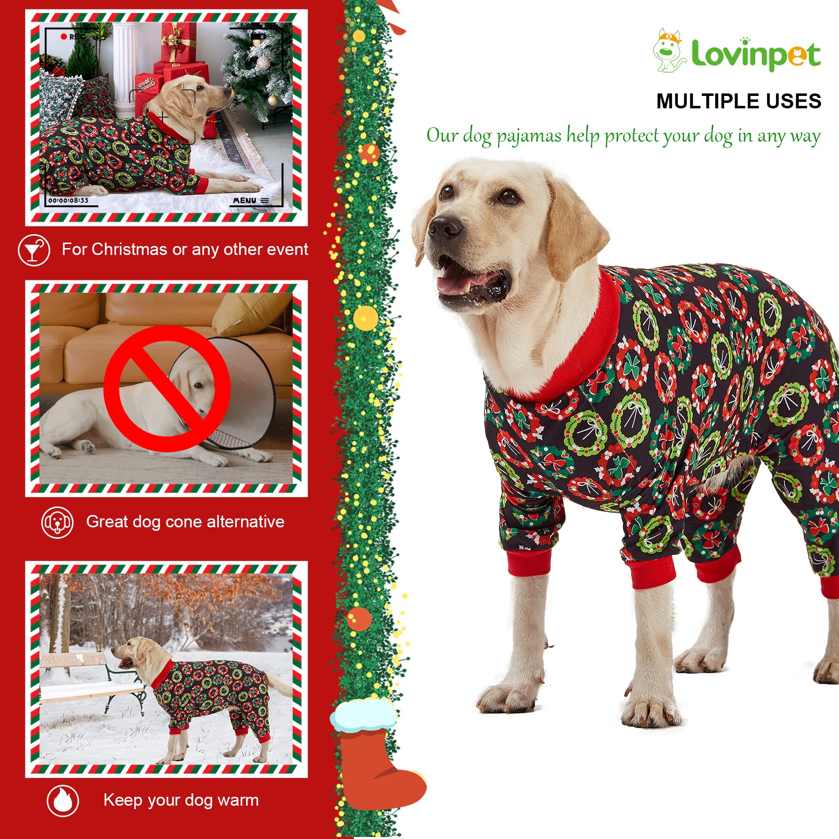 LovinPet pijama navideno para perro grande, uso diario y cómodo.