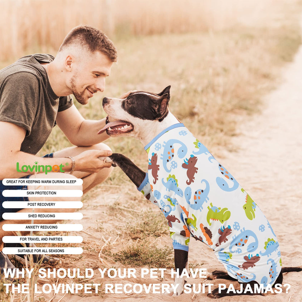 LovinPet pijama con estampado dinosaurio, estilo divertido y protección adicional.