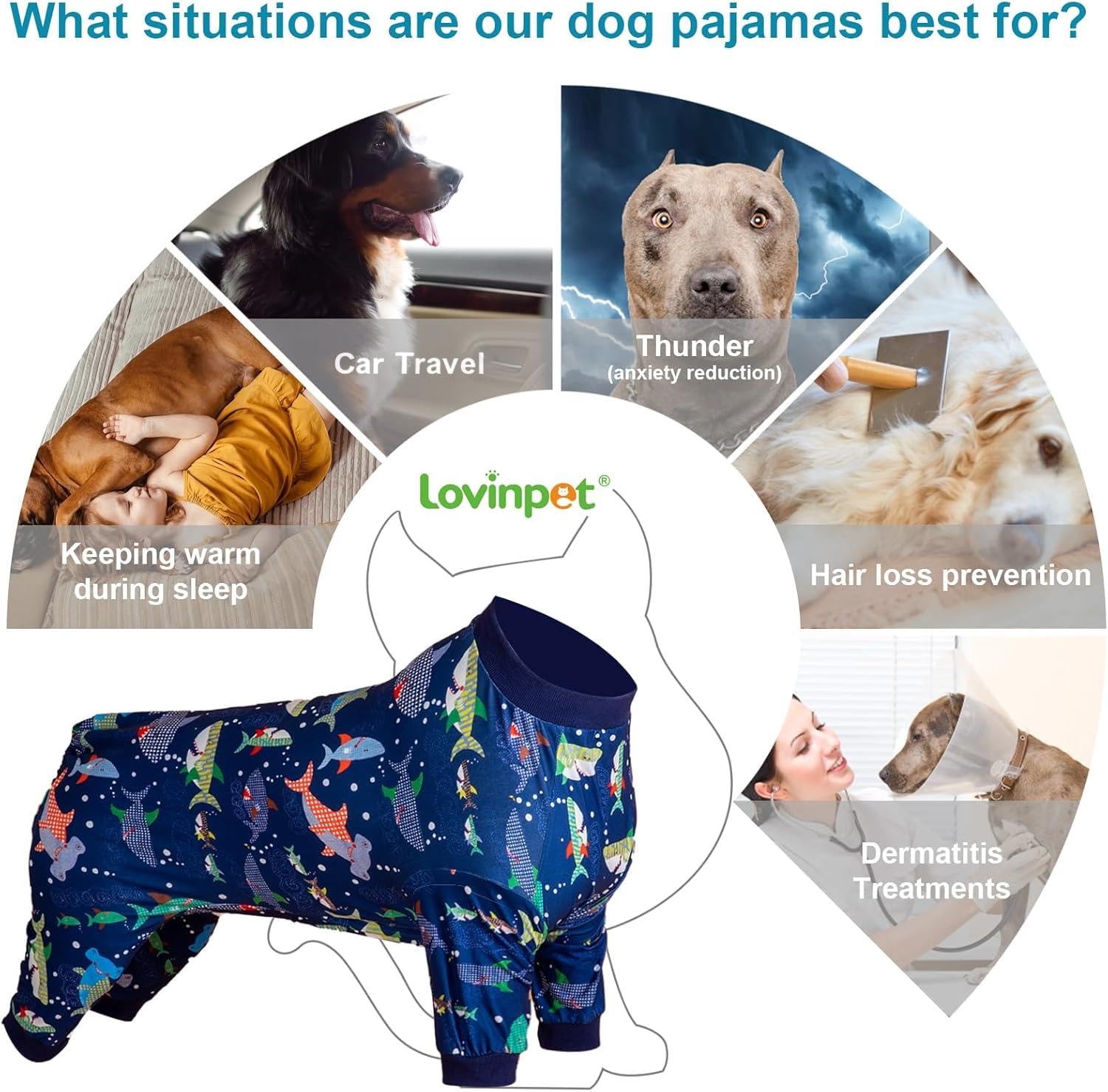 LovinPet pijama con estampado tiburón marino, estilo y confort para paseos.