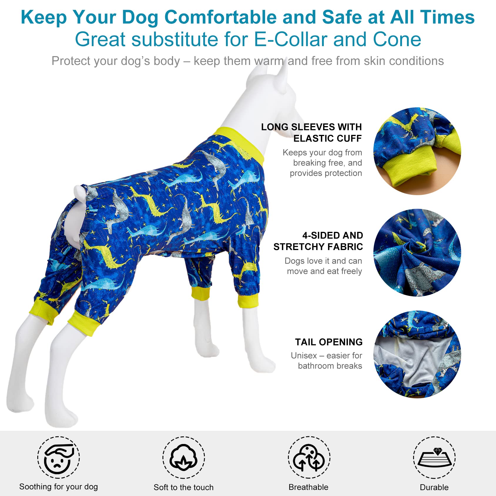 LovinPet pijama para perro grande, cuello redondo y dragón azul, diseño único
