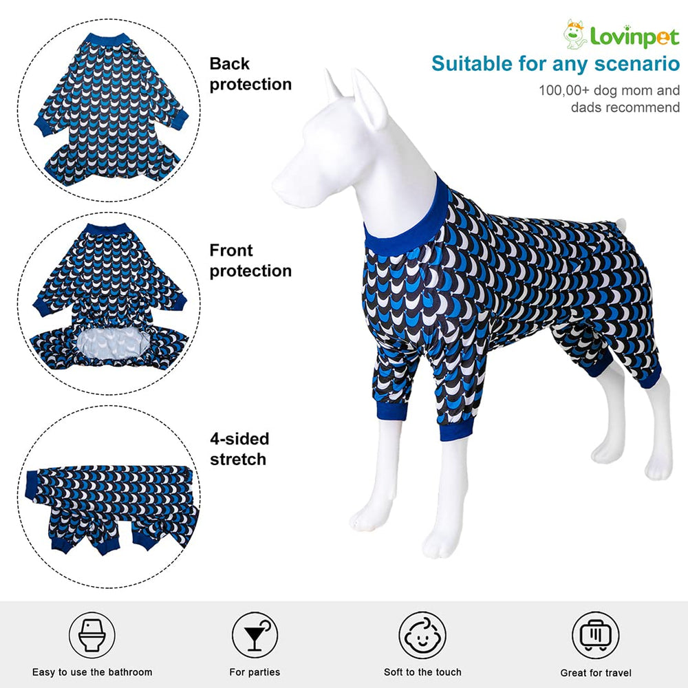 LovinPet pijama para perro grande, cuello redondo y tela suave.